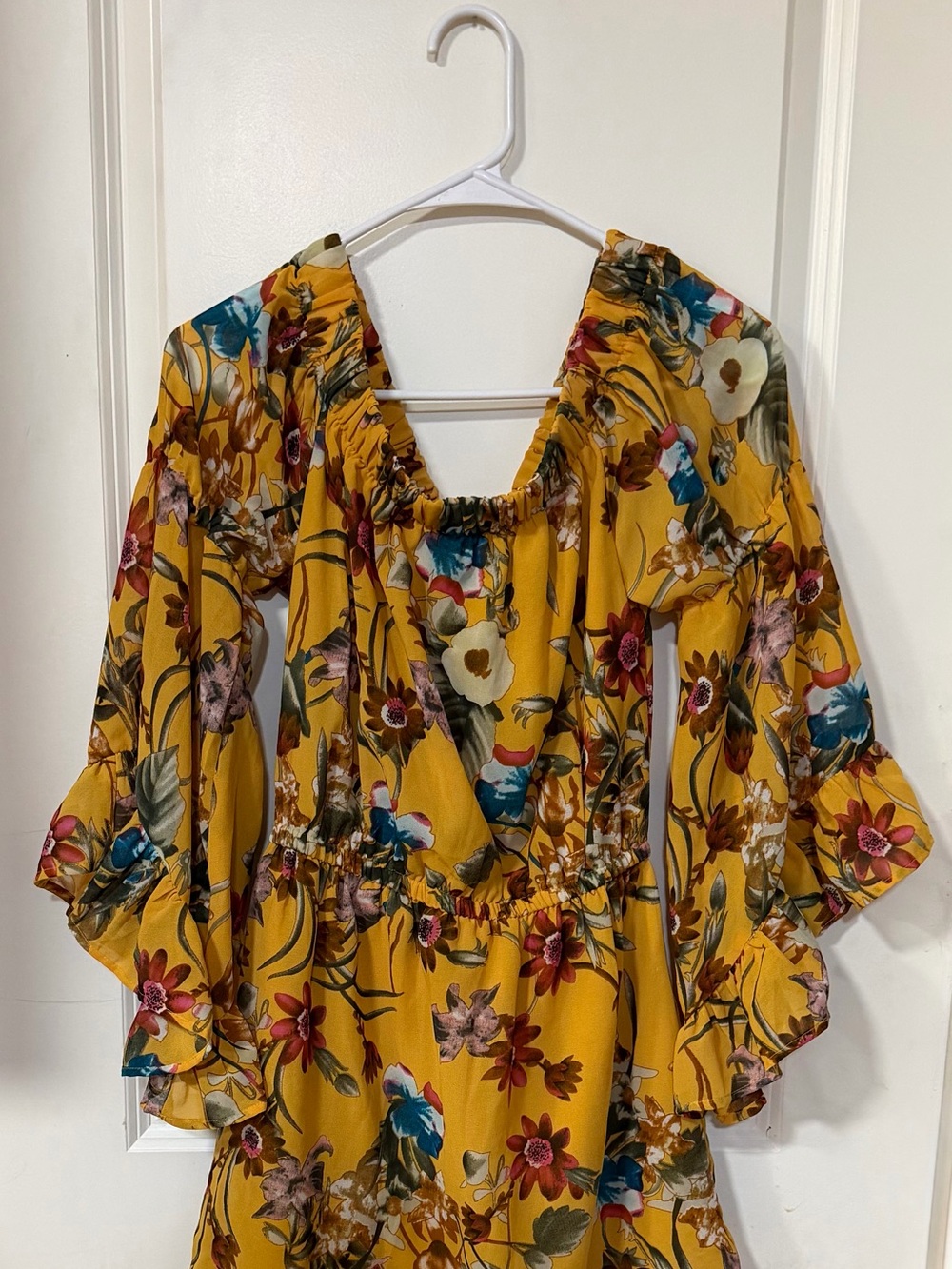 Blush Mustard Yellow Floral Mini Dress